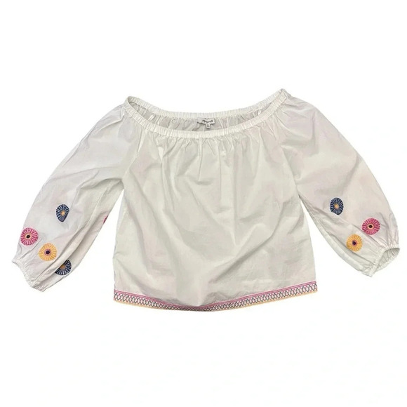 Madewell Embroidered Off-the-Shoulder White Top Floral Boho Crop Relaxed Fit - Picture 5 of 11